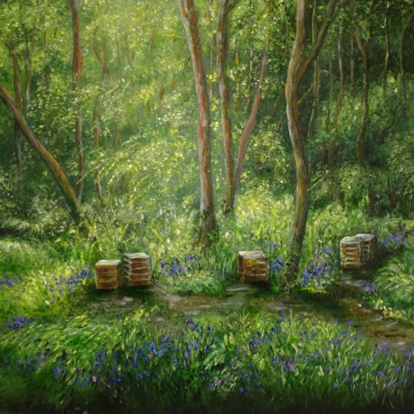 Blue Bells and Bee Hives Oil Painting