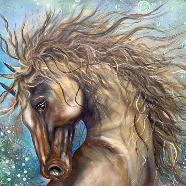 Tandy Pengelly Wildlife Artist - Underwater Horse Painting - Fantasy Marine Art - Oil Painting on Canvas - Mythical Animal Artwork - Unique Home Decor - Ethereal Ocean Scene