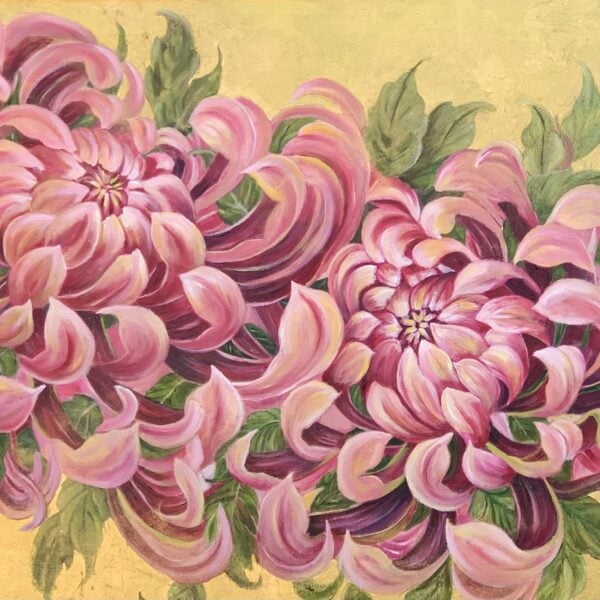 Gold leaf floral art by wildlife artist Tandy Pengelly
