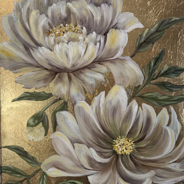 Gold leaf oil peony painting