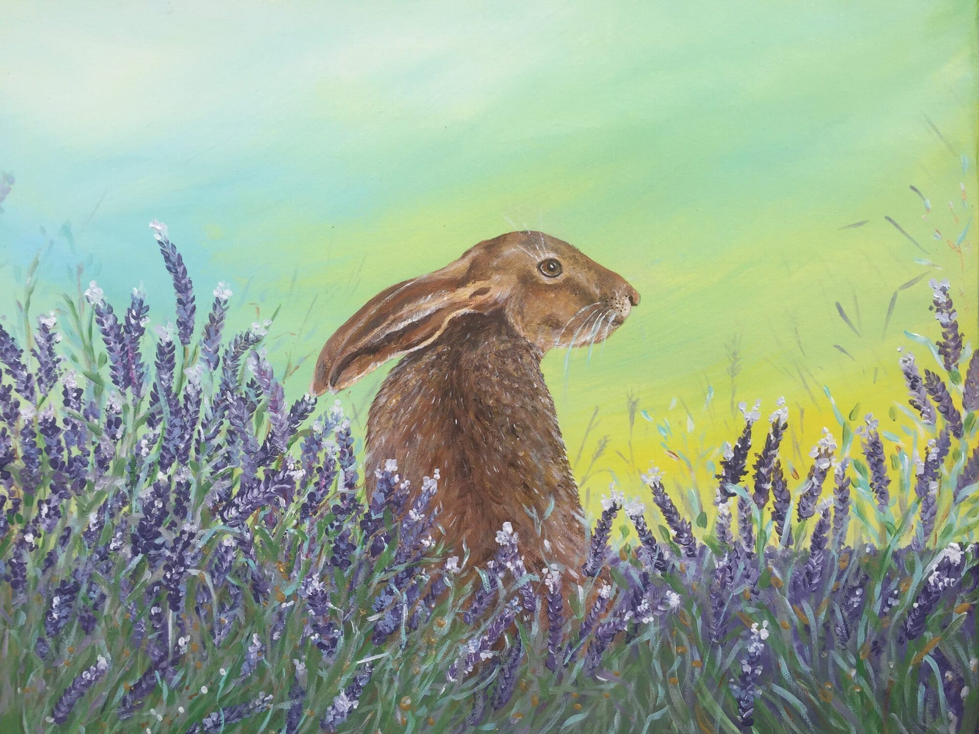 hare and lavender acrylic painting by Tandy Pengelly