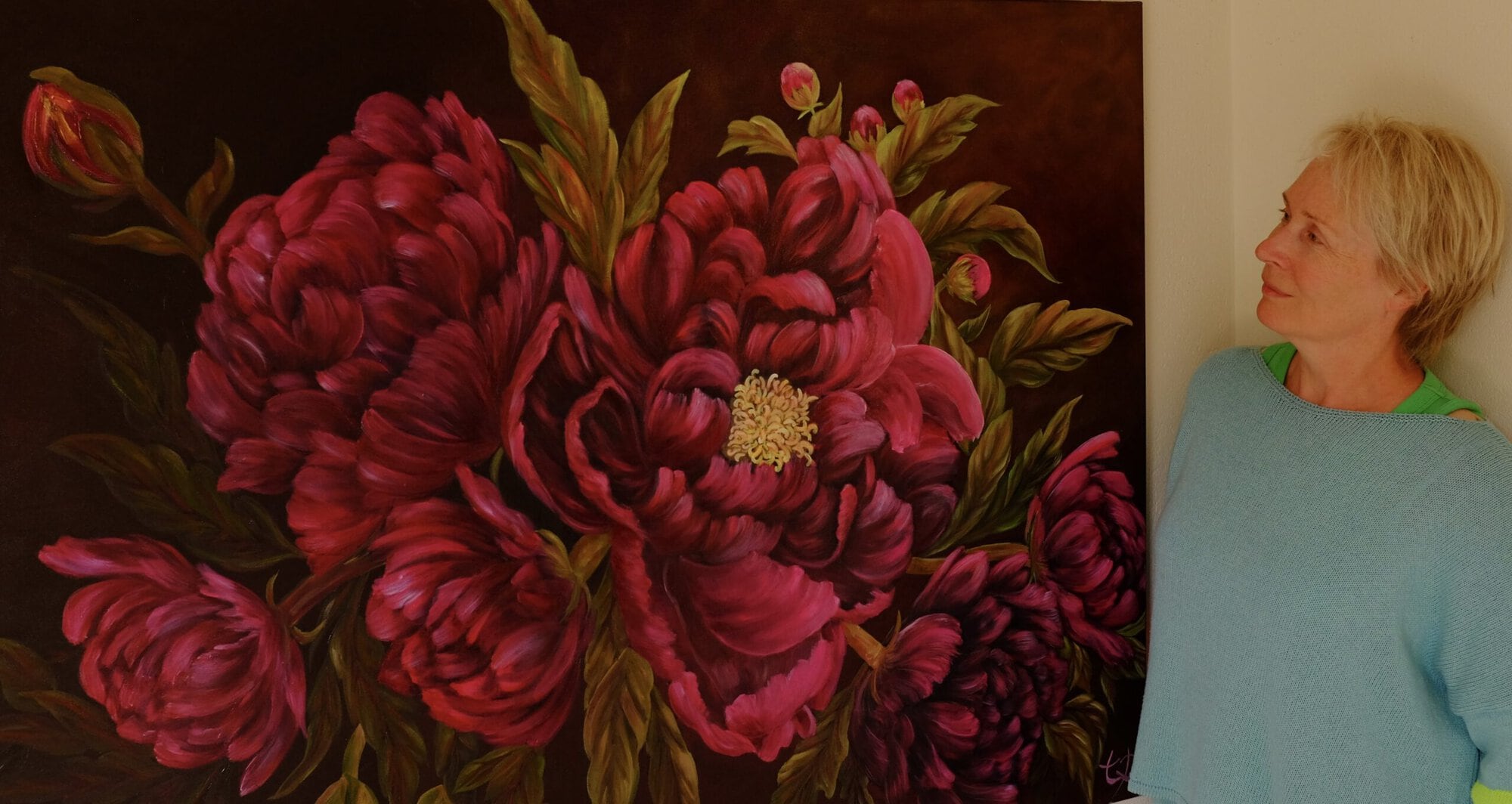 Contemporary peony painting by Tandy Pengelly