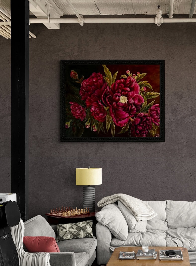 Contemporary peony painting by Tandy Pengelly