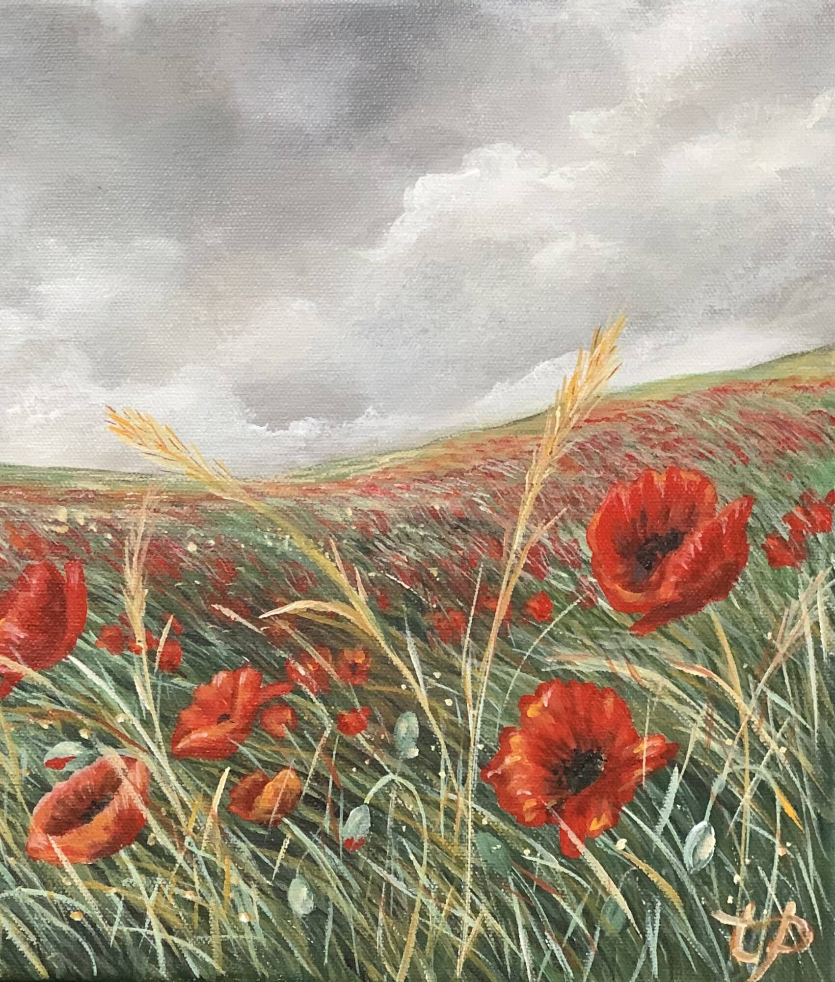 Original Poppy Landscape Painting by Tandy Pengelly