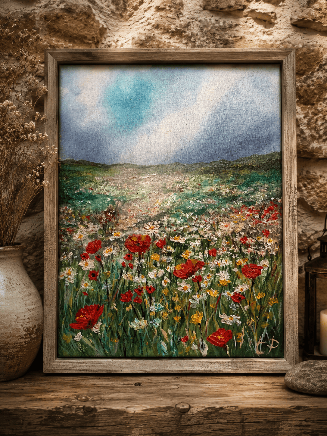 Expressionist poppy and wildflower meadow landscape by Tandy pengelly