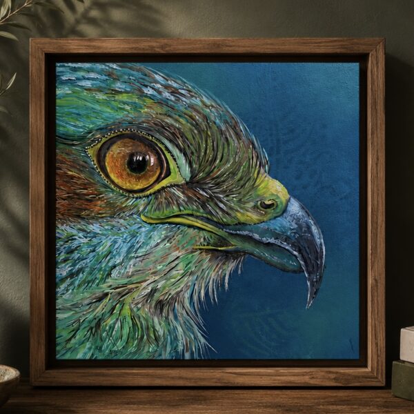 Vibrant blue eagle mixed media painting by Tandy Pengelly