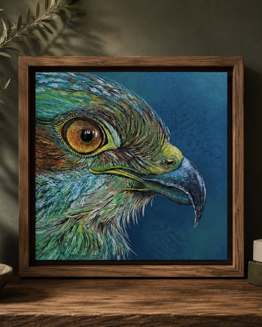 Vibrant blue eagle mixed media painting by Tandy Pengelly