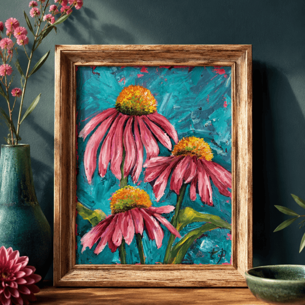 Vibrant pink flower palette knife oil painting by Tandy Pengelly