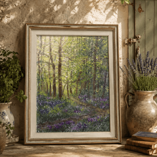 Spring flowers woodland mixed media painting as part of the 100 Days, 100 Paintings 100 Euros Challenge by Tandy Pengelly